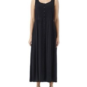 Frye button front Elegant Black Sleeveless Midi Dress